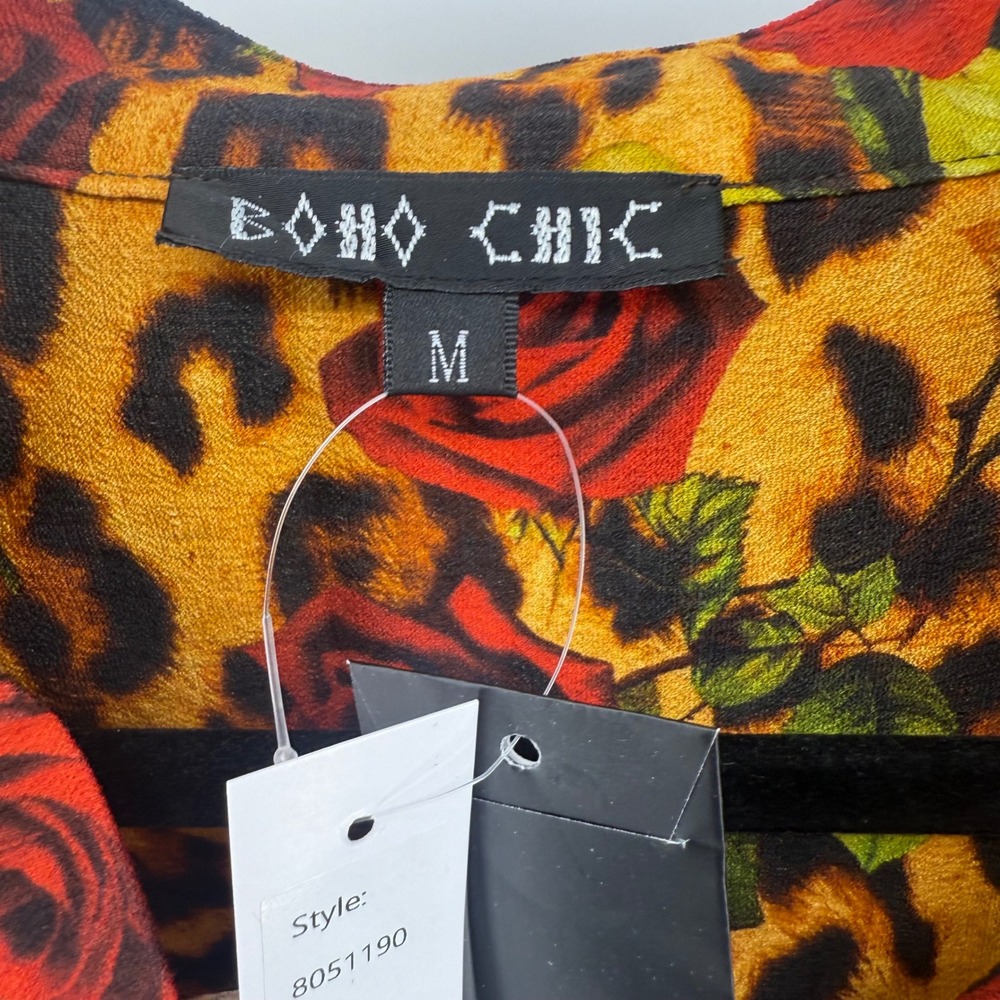 Boho Chic Leopard Rose Print Button Down Long Sle… - image 5